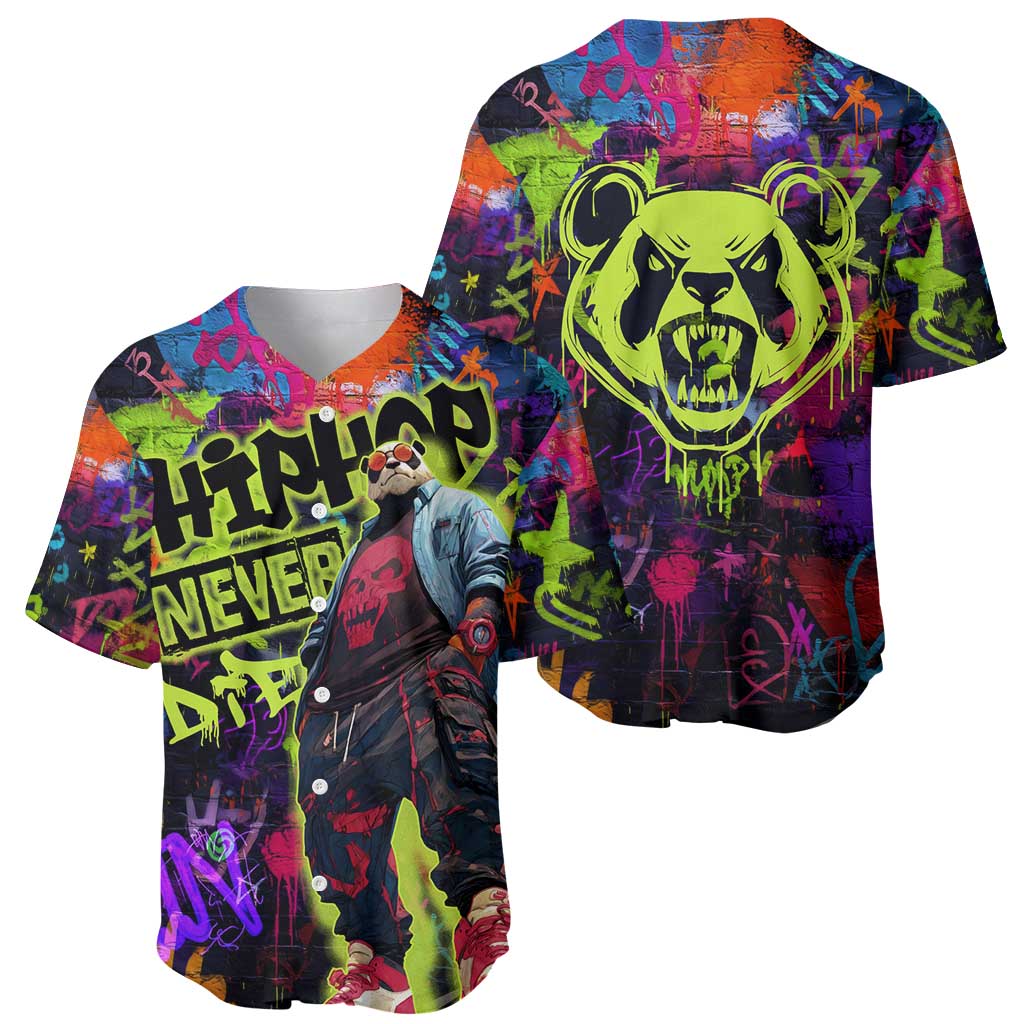 Graffiti Hip Hop Baseball Jersey with Neon Bear and Street Artist Panda Design - Wonder Print Shop