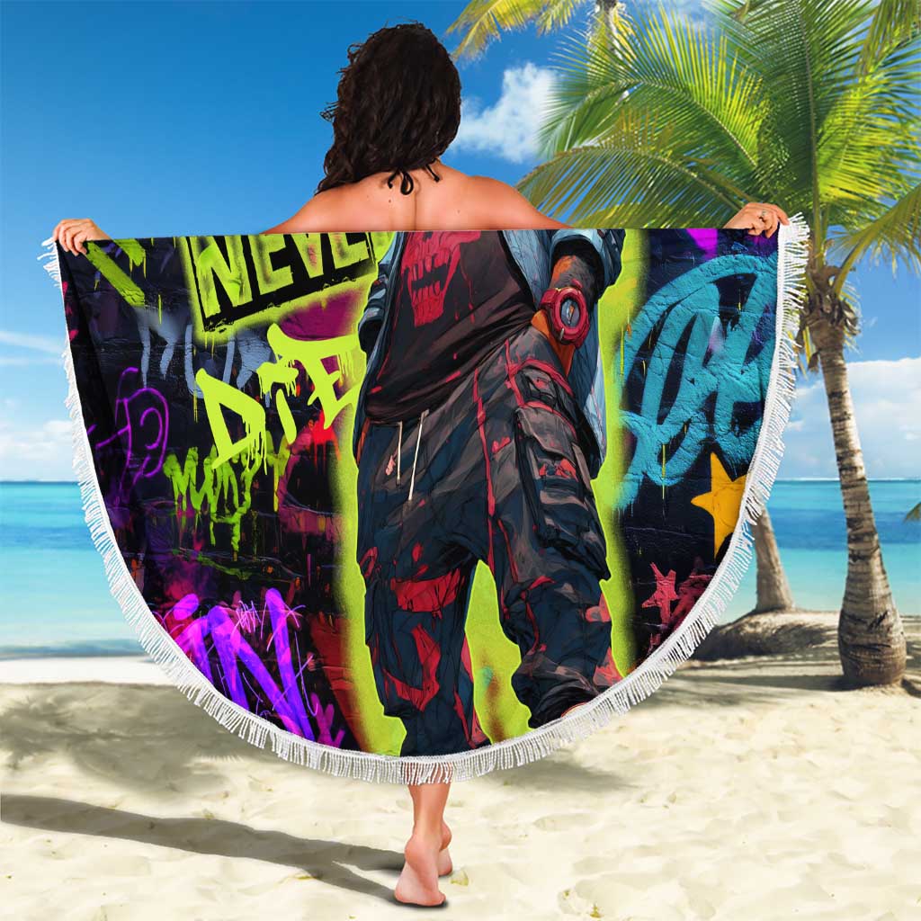 Graffiti Hip Hop Beach Blanket with Neon Bear and Street Artist Panda Design - Wonder Print Shop