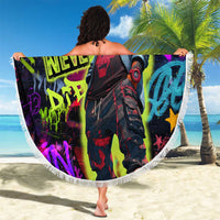 Graffiti Hip Hop Beach Blanket with Neon Bear and Street Artist Panda Design - Wonder Print Shop