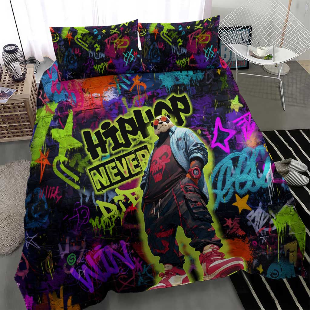 Graffiti Hip Hop Bedding Set with Neon Bear and Street Artist Panda Design - Wonder Print Shop