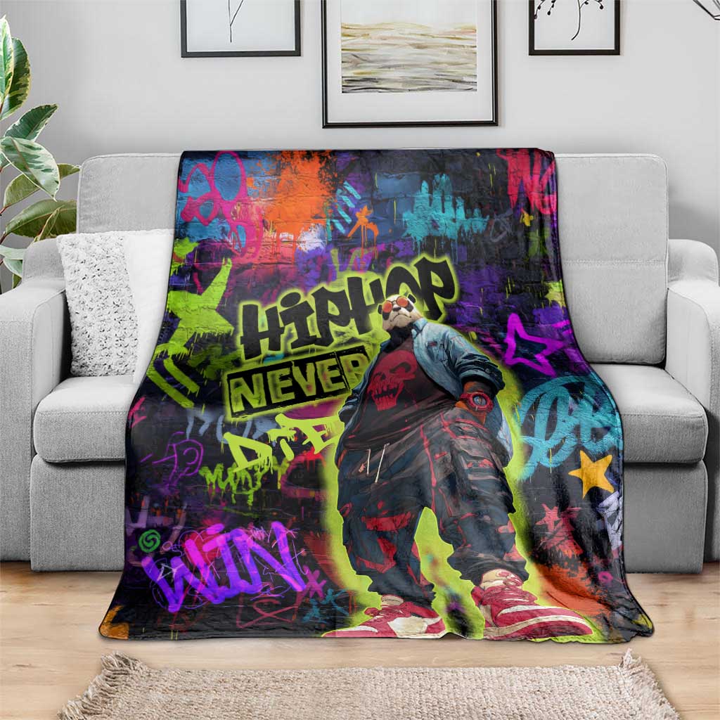 Graffiti Hip Hop Blanket with Neon Bear and Street Artist Panda Design - Wonder Print Shop