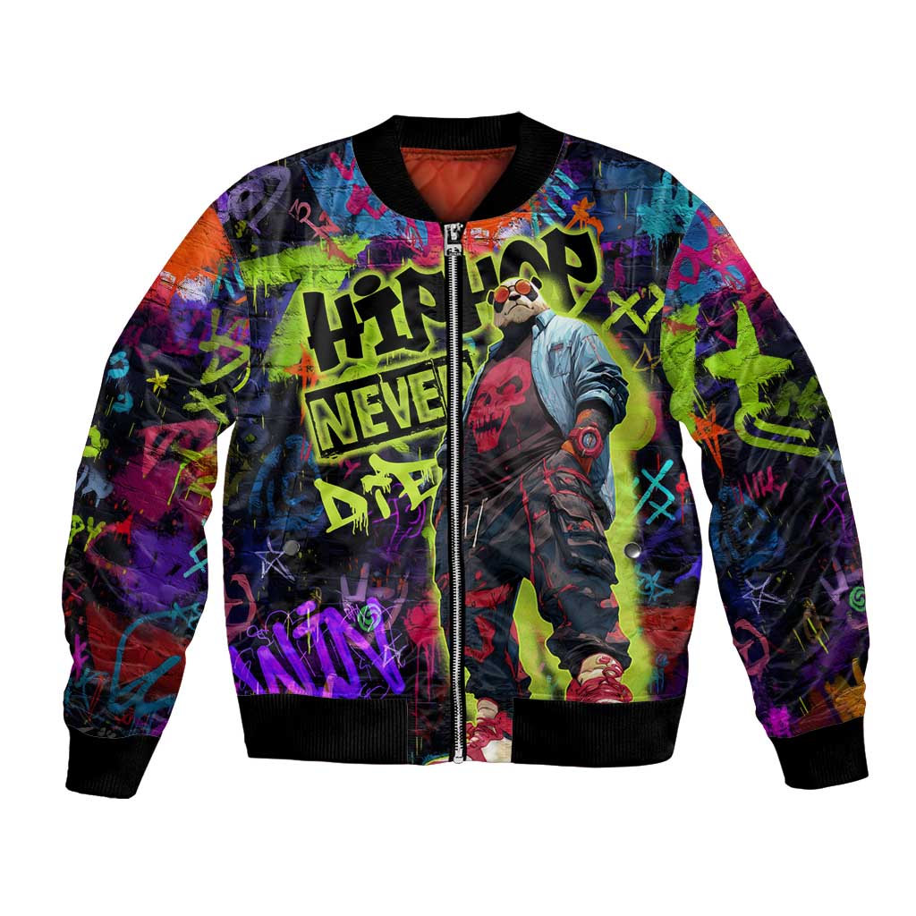 Graffiti Hip Hop Bomber Jacket with Neon Bear and Street Artist Panda Design - Wonder Print Shop