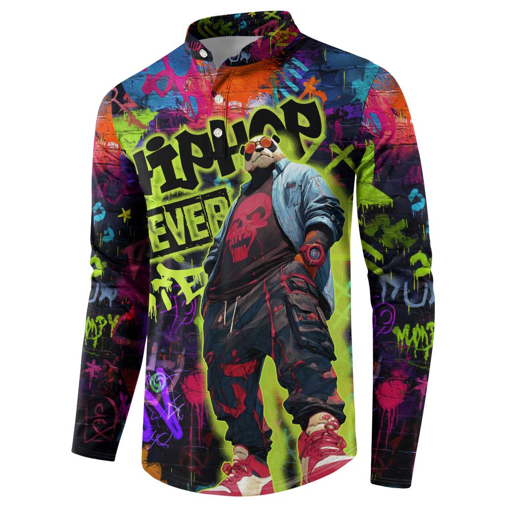 Graffiti Hip Hop Button Sweatshirt with Neon Bear and Street Artist Panda Design - Wonder Print Shop