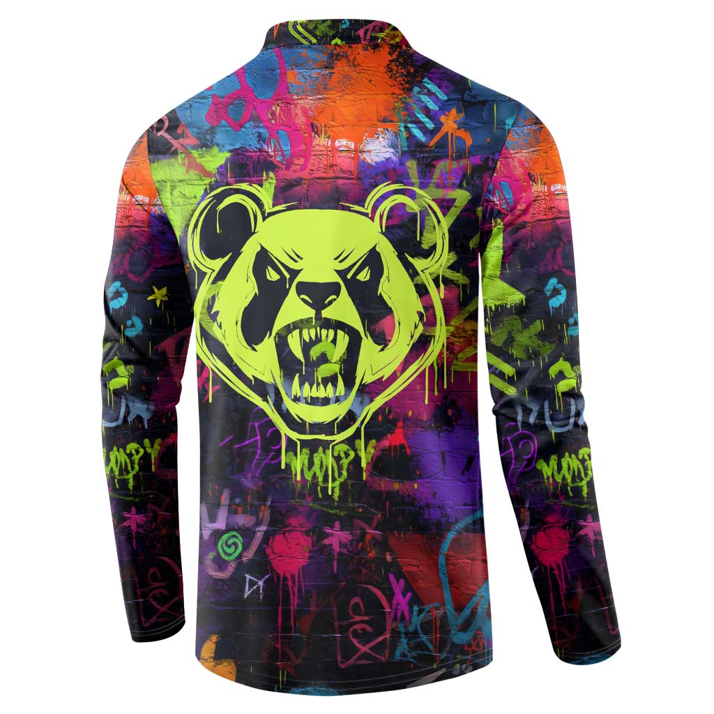 Graffiti Hip Hop Button Sweatshirt with Neon Bear and Street Artist Panda Design - Wonder Print Shop