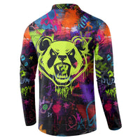 Graffiti Hip Hop Button Sweatshirt with Neon Bear and Street Artist Panda Design - Wonder Print Shop