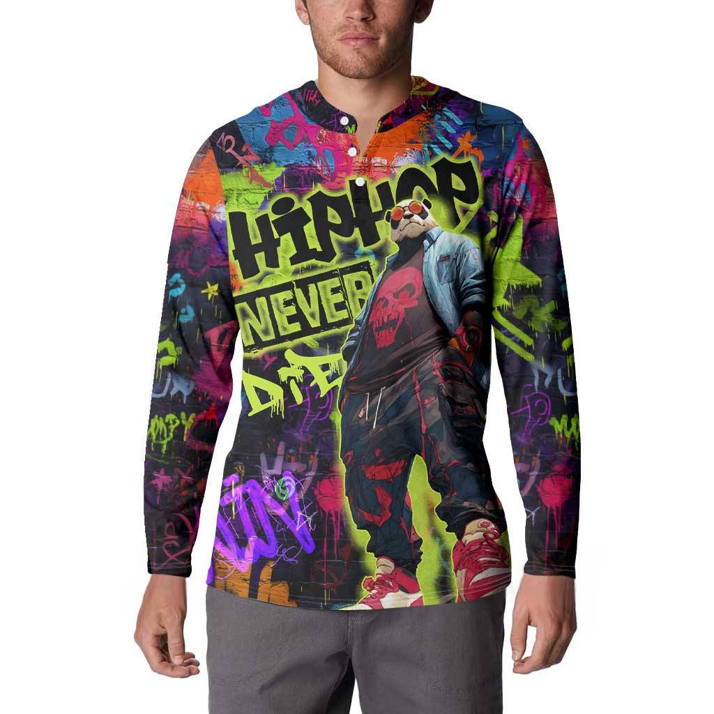 Graffiti Hip Hop Button Sweatshirt with Neon Bear and Street Artist Panda Design - Wonder Print Shop