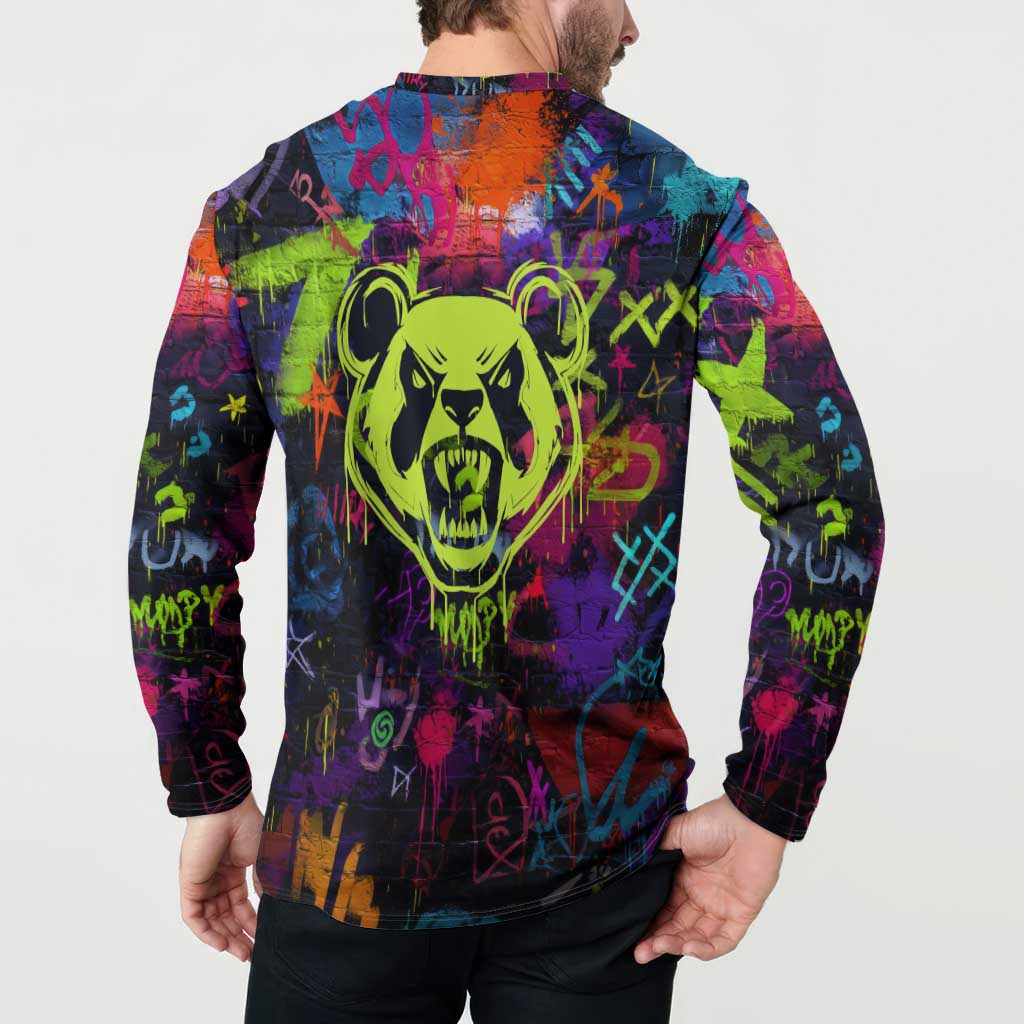 Graffiti Hip Hop Button Sweatshirt with Neon Bear and Street Artist Panda Design - Wonder Print Shop