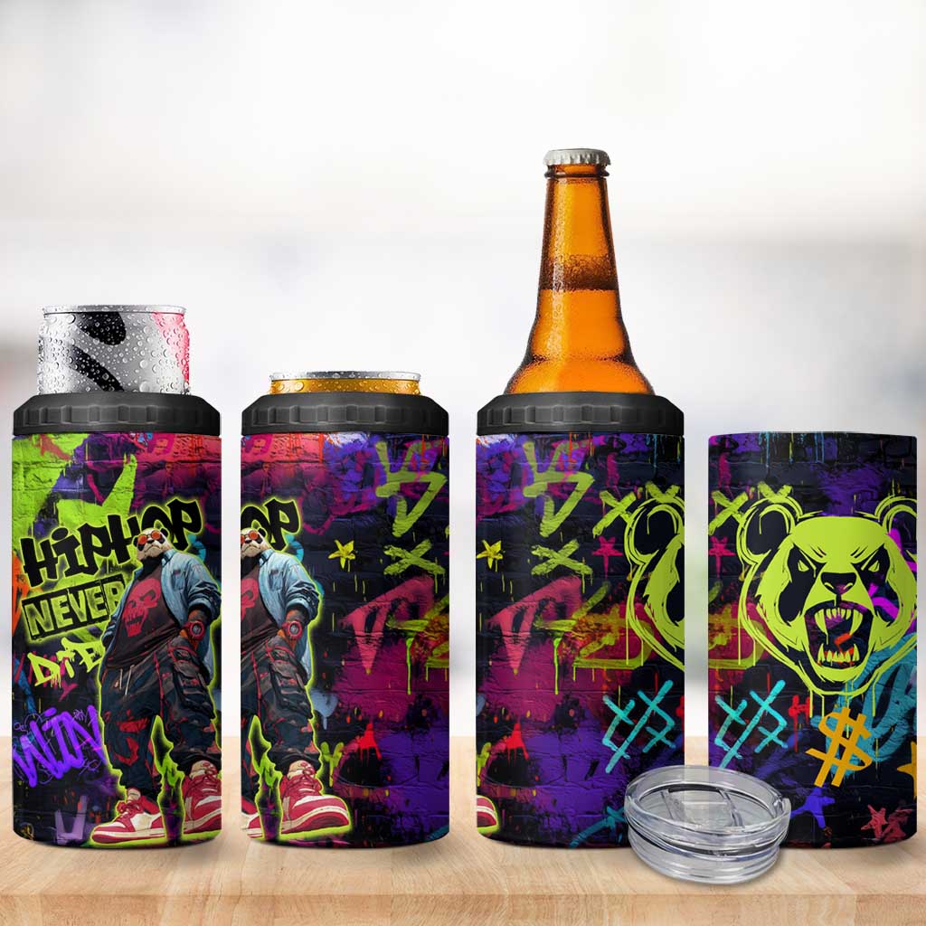 Graffiti Hip Hop 4 in 1 Can Cooler Tumbler with Neon Bear and Street Artist Panda Design - Wonder Print Shop