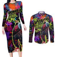 Graffiti Hip Hop Couples Matching Long Sleeve Bodycon Dress and Long Sleeve Button Shirt with Neon Bear and Street Artist Panda Design - Wonder Print Shop