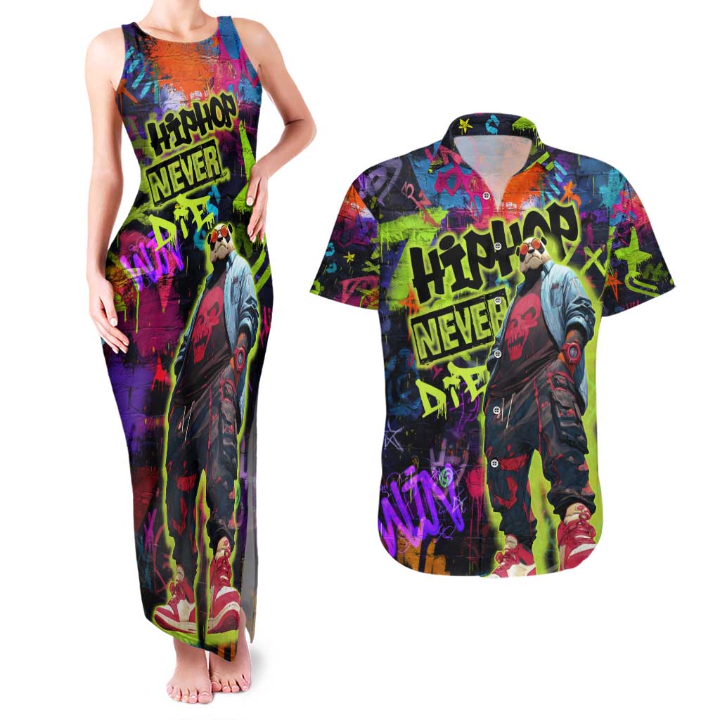 Graffiti Hip Hop Couples Matching Tank Maxi Dress and Hawaiian Shirt with Neon Bear and Street Artist Panda Design - Wonder Print Shop