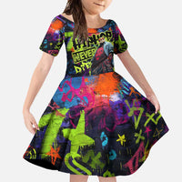 Graffiti Hip Hop Family Matching Long Sleeve Bodycon Dress and Hawaiian Shirt with Neon Bear and Street Artist Panda Design - Wonder Print Shop