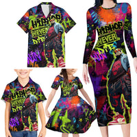 Graffiti Hip Hop Family Matching Long Sleeve Bodycon Dress and Hawaiian Shirt with Neon Bear and Street Artist Panda Design - Wonder Print Shop