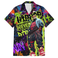 Graffiti Hip Hop Family Matching Off The Shoulder Long Sleeve Dress and Hawaiian Shirt with Neon Bear and Street Artist Panda Design - Wonder Print Shop