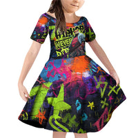Graffiti Hip Hop Family Matching Off Shoulder Short Dress and Hawaiian Shirt with Neon Bear and Street Artist Panda Design - Wonder Print Shop