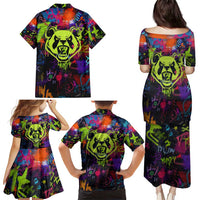 Graffiti Hip Hop Family Matching Puletasi and Hawaiian Shirt with Neon Bear and Street Artist Panda Design - Wonder Print Shop