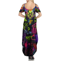 Graffiti Hip Hop Family Matching Summer Maxi Dress and Hawaiian Shirt with Neon Bear and Street Artist Panda Design - Wonder Print Shop