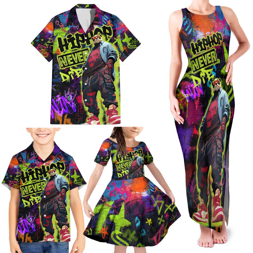 Graffiti Hip Hop Family Matching Tank Maxi Dress and Hawaiian Shirt with Neon Bear and Street Artist Panda Design - Wonder Print Shop