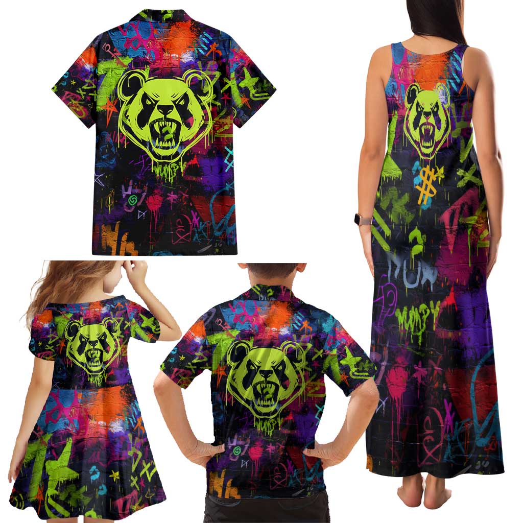 Graffiti Hip Hop Family Matching Tank Maxi Dress and Hawaiian Shirt with Neon Bear and Street Artist Panda Design - Wonder Print Shop