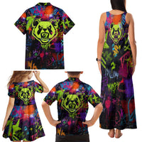 Graffiti Hip Hop Family Matching Tank Maxi Dress and Hawaiian Shirt with Neon Bear and Street Artist Panda Design - Wonder Print Shop