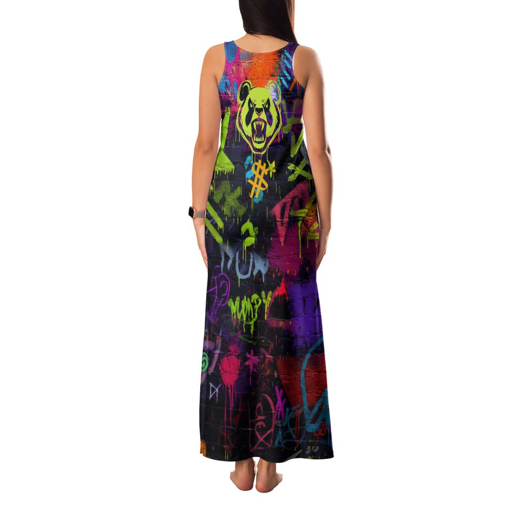 Graffiti Hip Hop Family Matching Tank Maxi Dress and Hawaiian Shirt with Neon Bear and Street Artist Panda Design - Wonder Print Shop