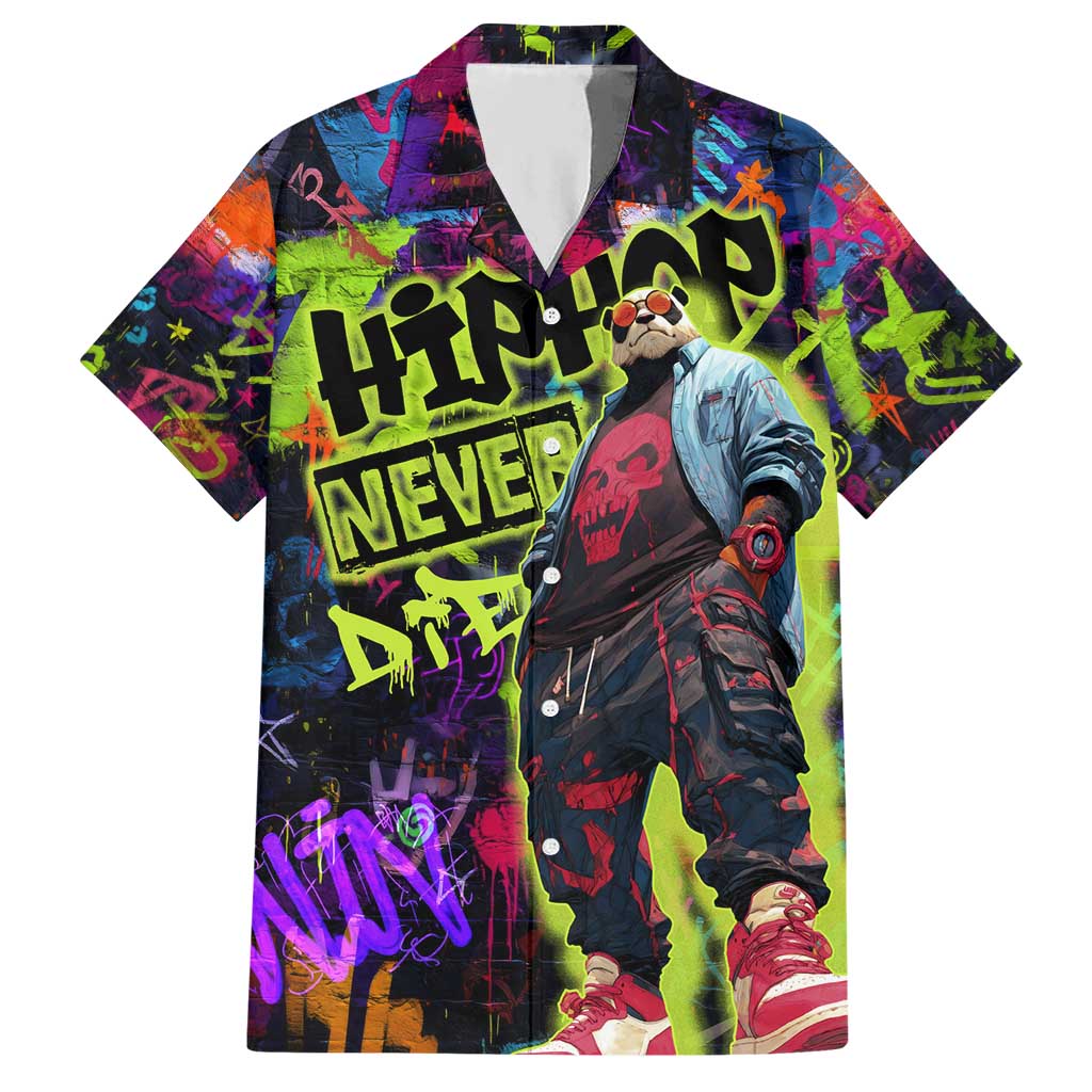 Graffiti Hip Hop Hawaiian Shirt with Neon Bear and Street Artist Panda Design - Wonder Print Shop