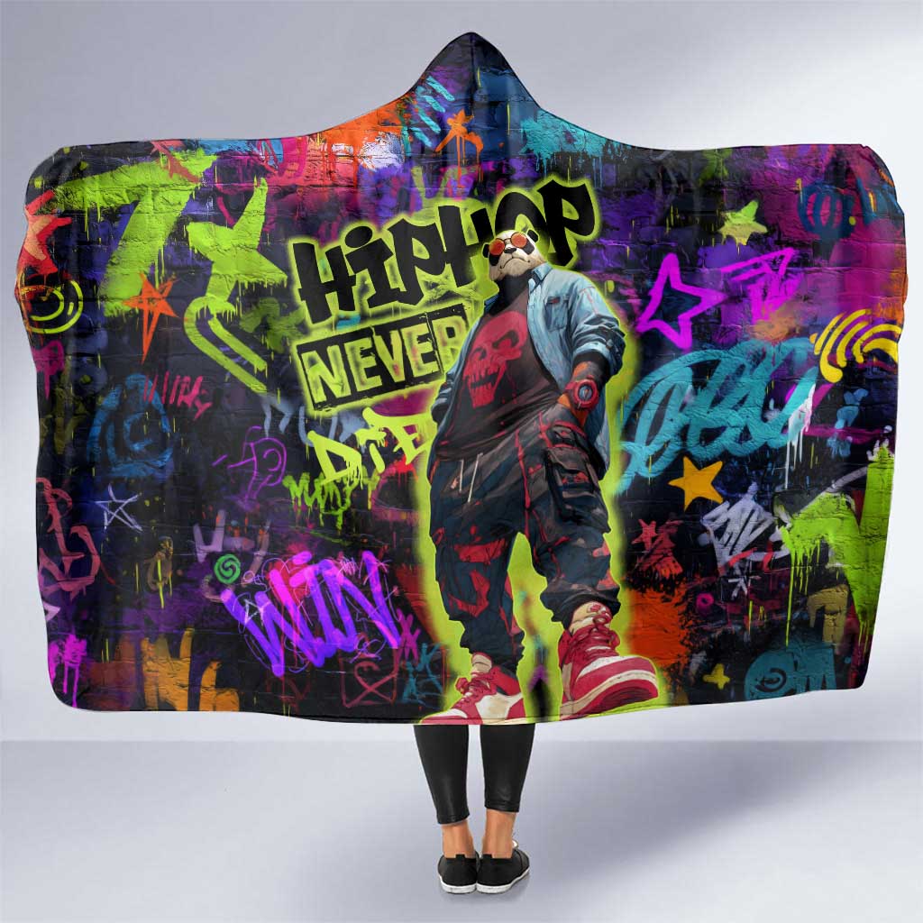 Graffiti Hip Hop Hooded Blanket with Neon Bear and Street Artist Panda Design - Wonder Print Shop