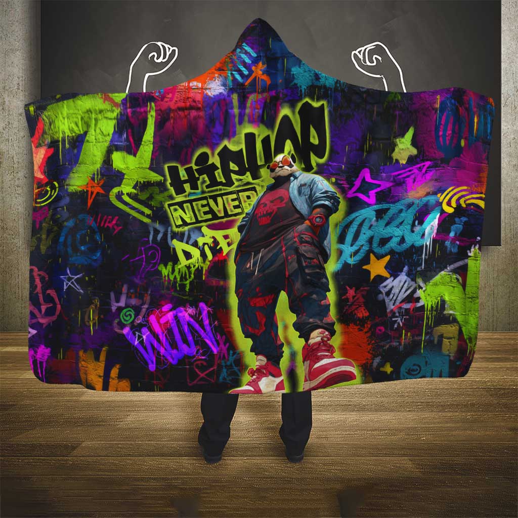 Graffiti Hip Hop Hooded Blanket with Neon Bear and Street Artist Panda Design - Wonder Print Shop
