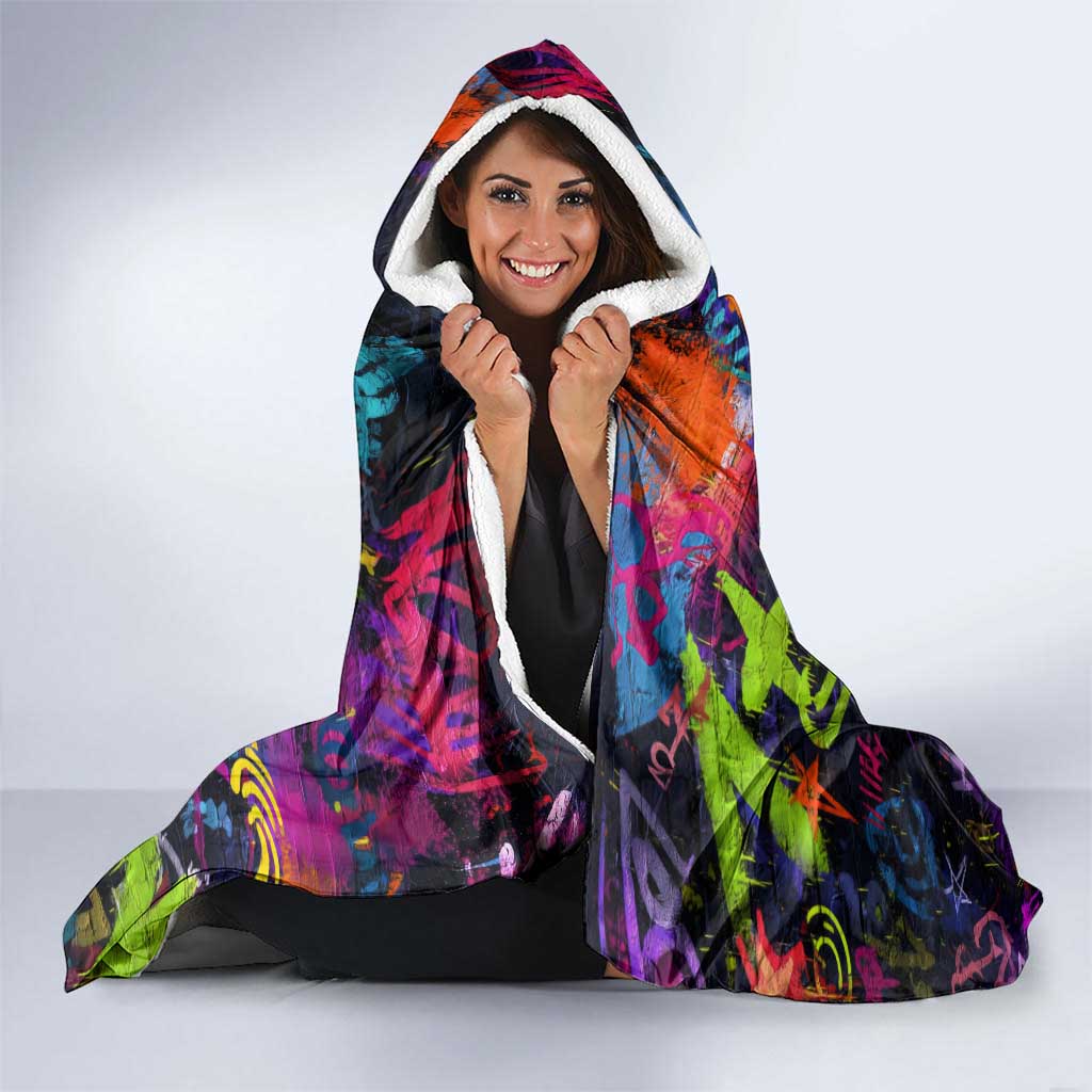 Graffiti Hip Hop Hooded Blanket with Neon Bear and Street Artist Panda Design - Wonder Print Shop