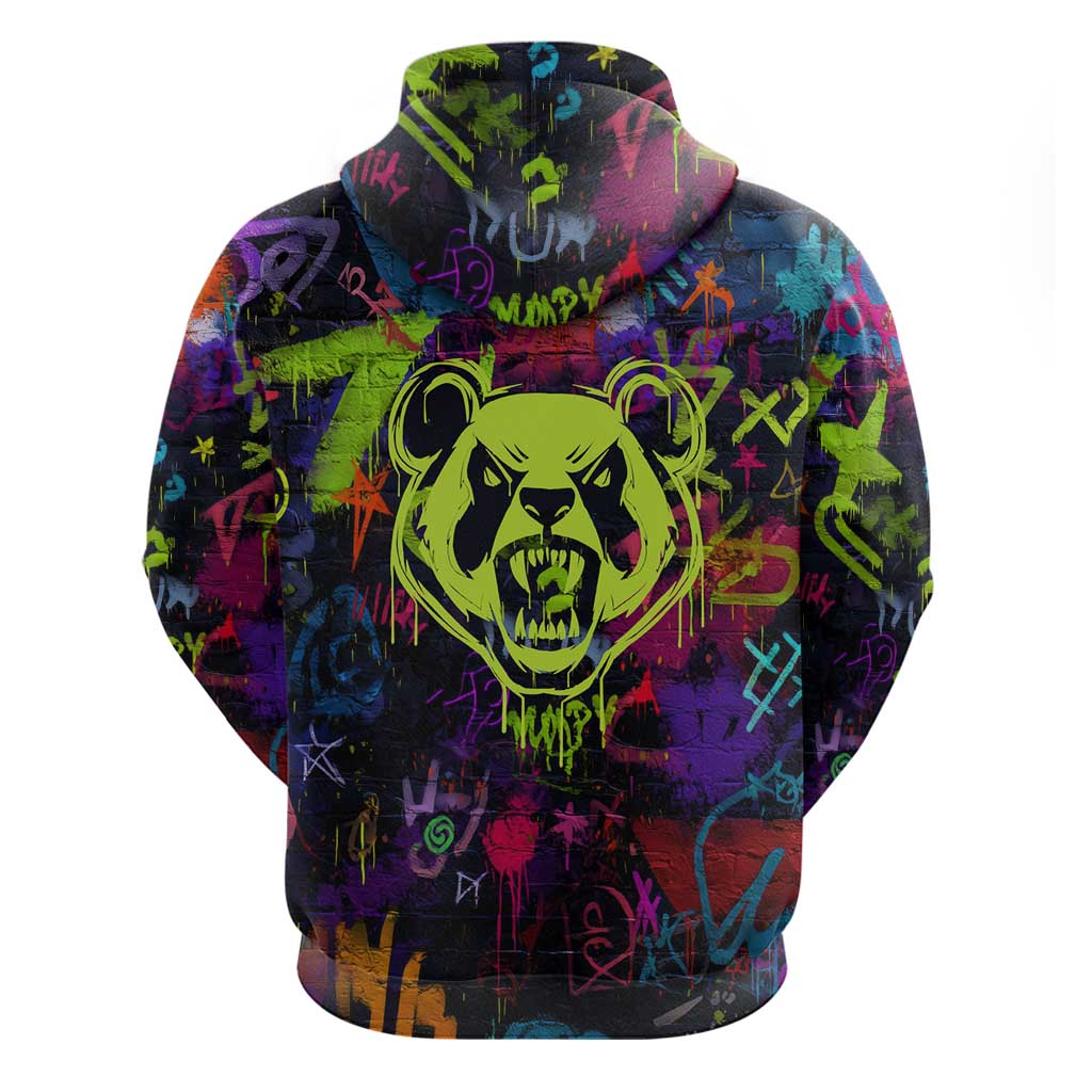 Graffiti Hip Hop Hoodie with Neon Bear and Street Artist Panda Design - Wonder Print Shop
