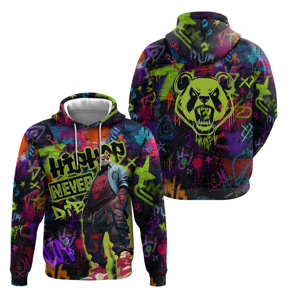 Graffiti Hip Hop Hoodie with Neon Bear and Street Artist Panda Design - Wonder Print Shop