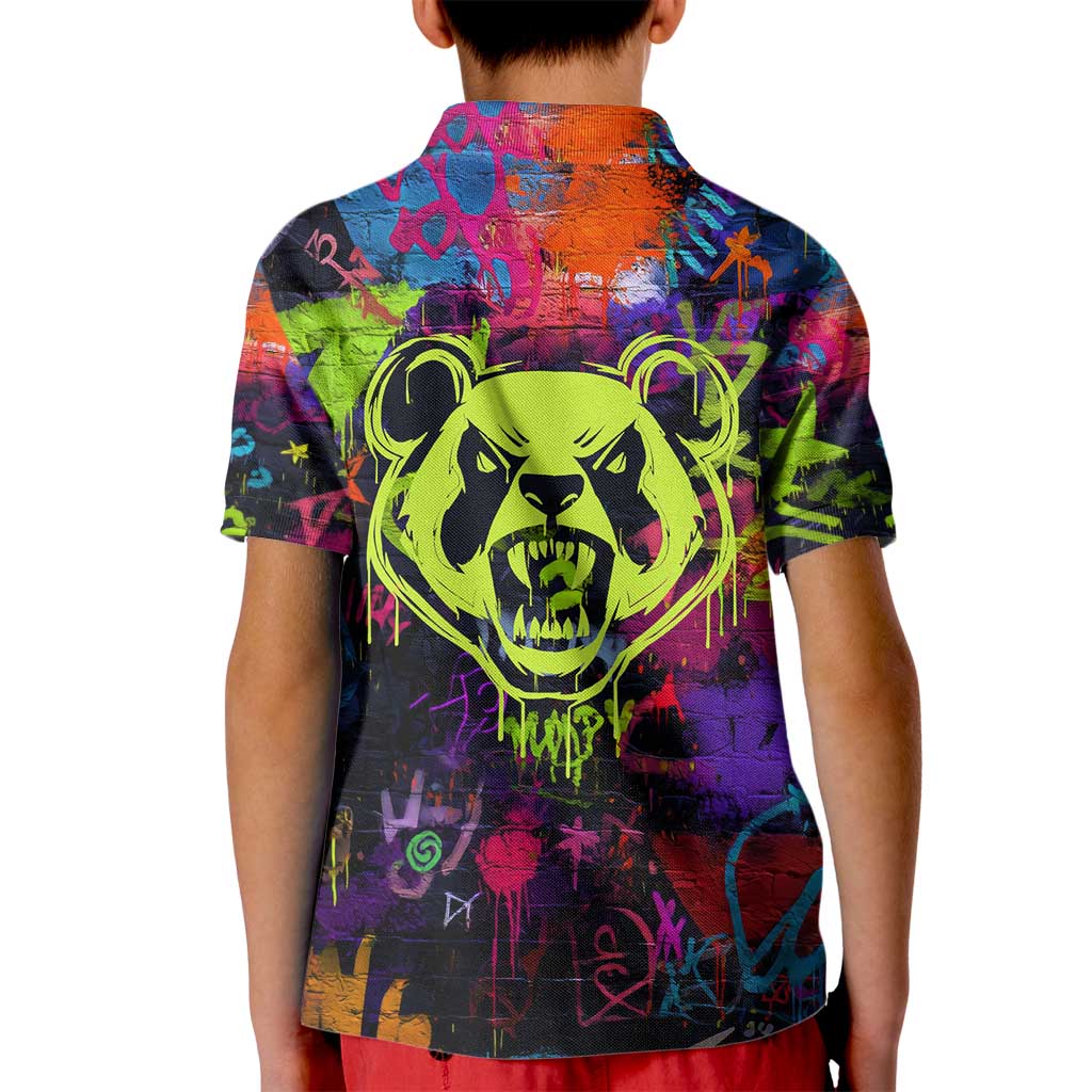 Graffiti Hip Hop Kid Polo Shirt with Neon Bear and Street Artist Panda Design - Wonder Print Shop