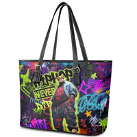 Graffiti Hip Hop Leather Tote Bag with Neon Bear and Street Artist Panda Design - Wonder Print Shop