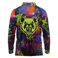 Graffiti Hip Hop Long Sleeve Polo Shirt with Neon Bear and Street Artist Panda Design - Wonder Print Shop