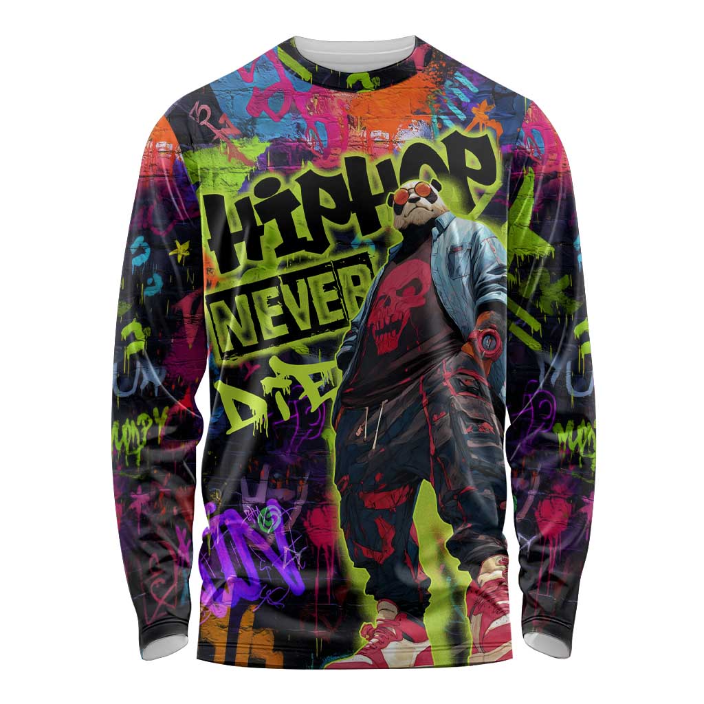 Graffiti Hip Hop Long Sleeve Shirt with Neon Bear and Street Artist Panda Design - Wonder Print Shop