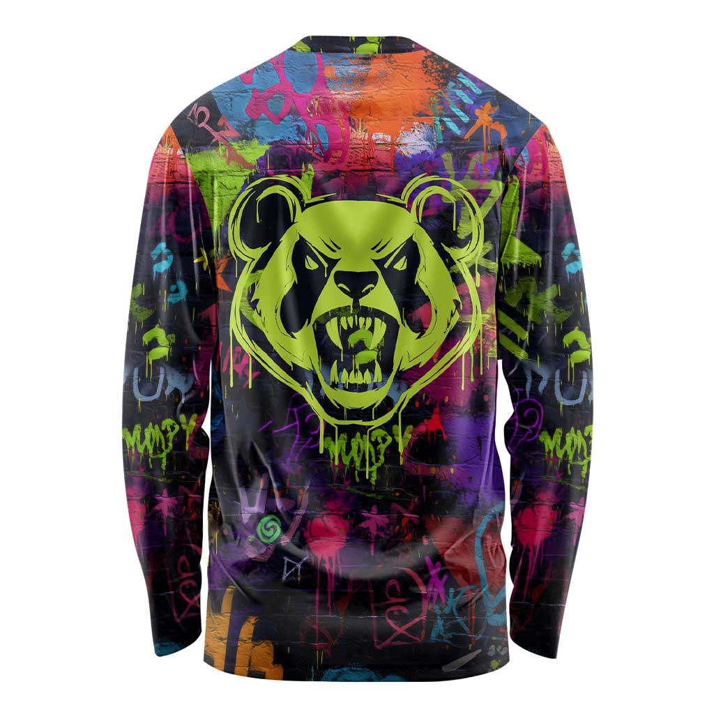 Graffiti Hip Hop Long Sleeve Shirt with Neon Bear and Street Artist Panda Design - Wonder Print Shop