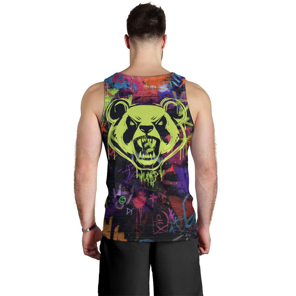 Graffiti Hip Hop Men Tank Top with Neon Bear and Street Artist Panda Design - Wonder Print Shop