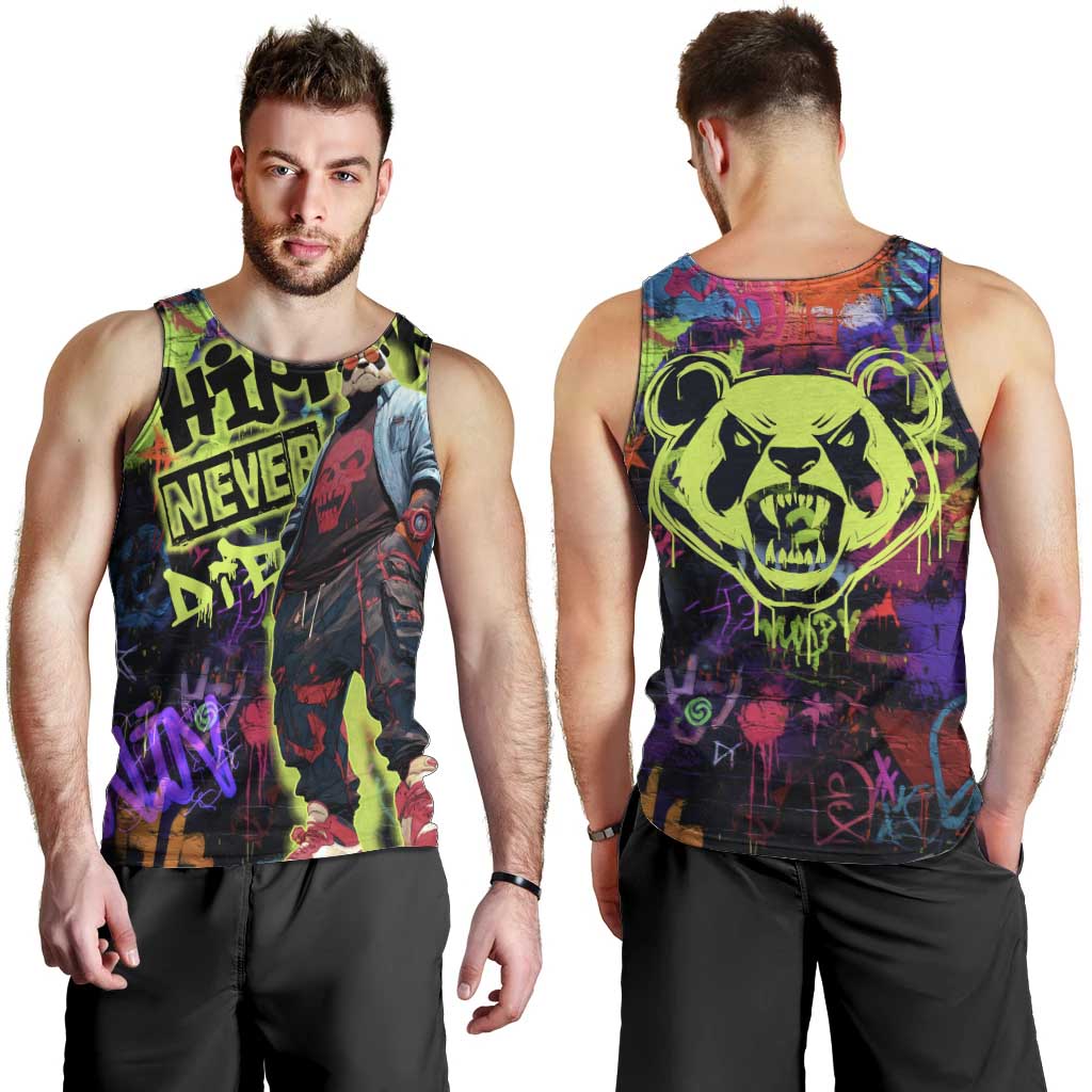 Graffiti Hip Hop Men Tank Top with Neon Bear and Street Artist Panda Design - Wonder Print Shop