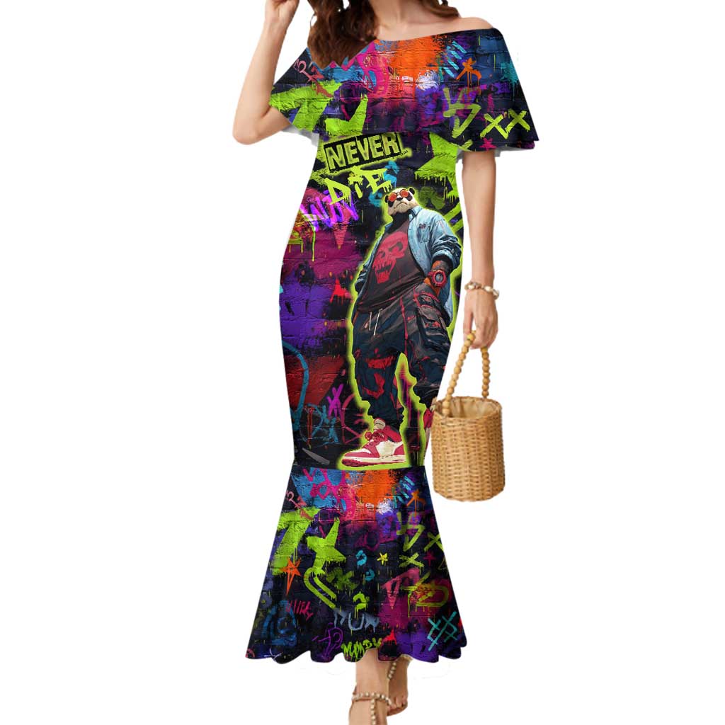 Graffiti Hip Hop Mermaid Dress with Neon Bear and Street Artist Panda Design - Wonder Print Shop