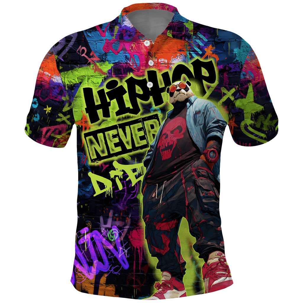 Graffiti Hip Hop Polo Shirt with Neon Bear and Street Artist Panda Design - Wonder Print Shop