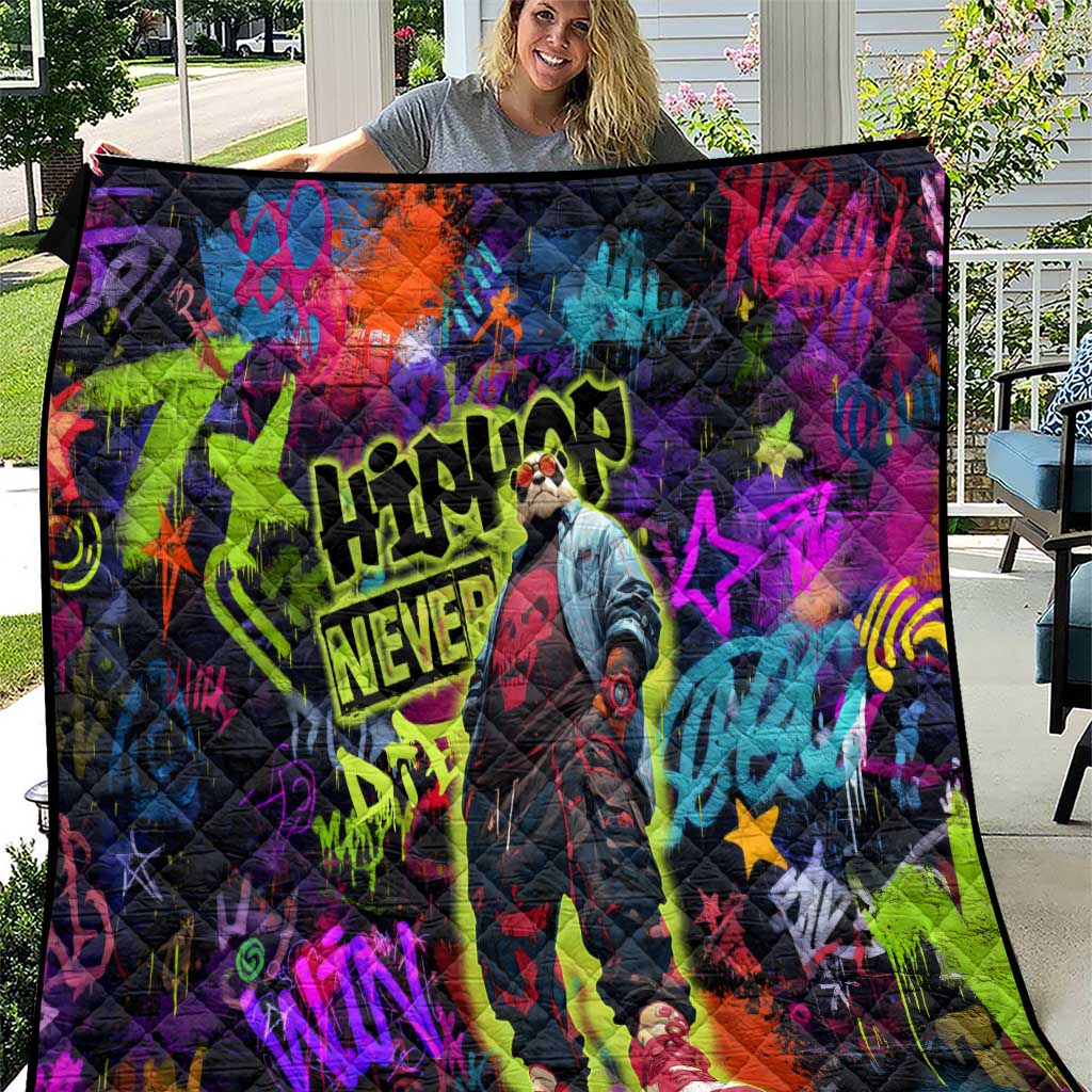 Graffiti Hip Hop Quilt with Neon Bear and Street Artist Panda Design - Wonder Print Shop