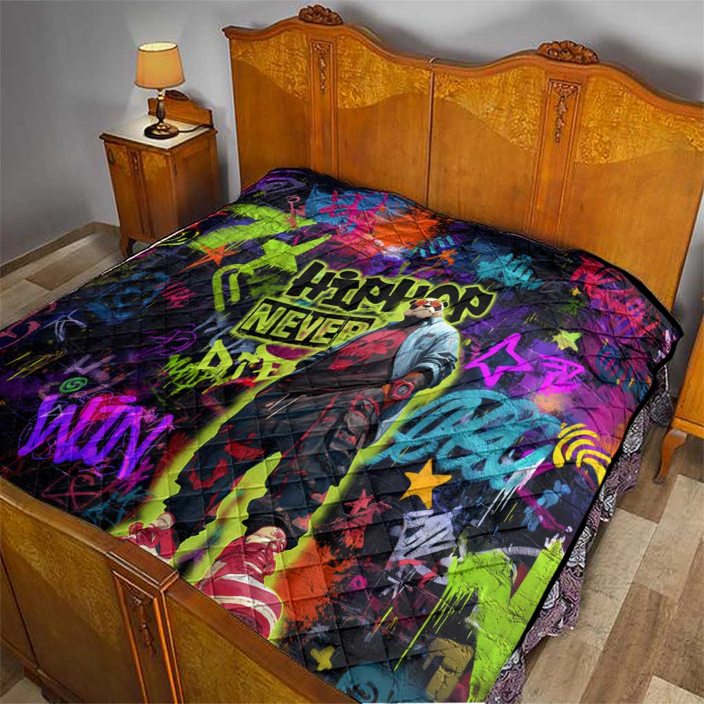Graffiti Hip Hop Quilt with Neon Bear and Street Artist Panda Design - Wonder Print Shop