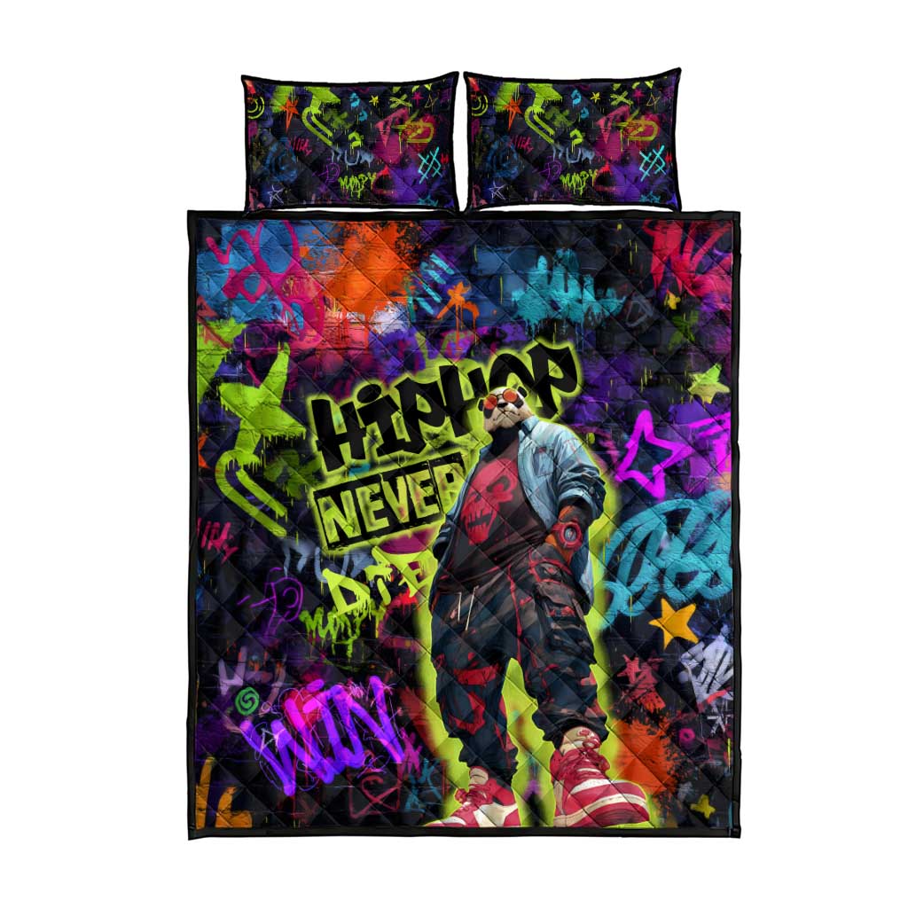 Graffiti Hip Hop Quilt Bed Set with Neon Bear and Street Artist Panda Design - Wonder Print Shop