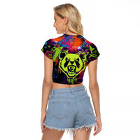 Graffiti Hip Hop Raglan Cropped T Shirt with Neon Bear and Street Artist Panda Design - Wonder Print Shop