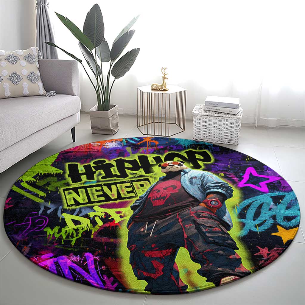 Graffiti Hip Hop Round Carpet with Neon Bear and Street Artist Panda Design - Wonder Print Shop