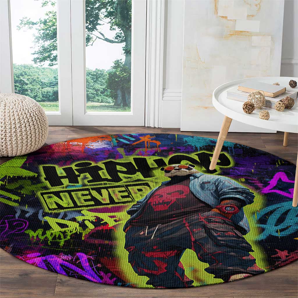 Graffiti Hip Hop Round Carpet with Neon Bear and Street Artist Panda Design - Wonder Print Shop