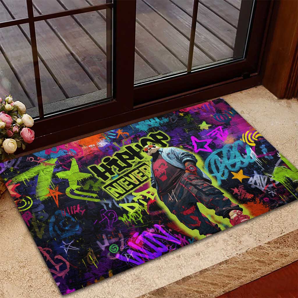 Graffiti Hip Hop Rubber Doormat with Neon Bear and Street Artist Panda Design - Wonder Print Shop