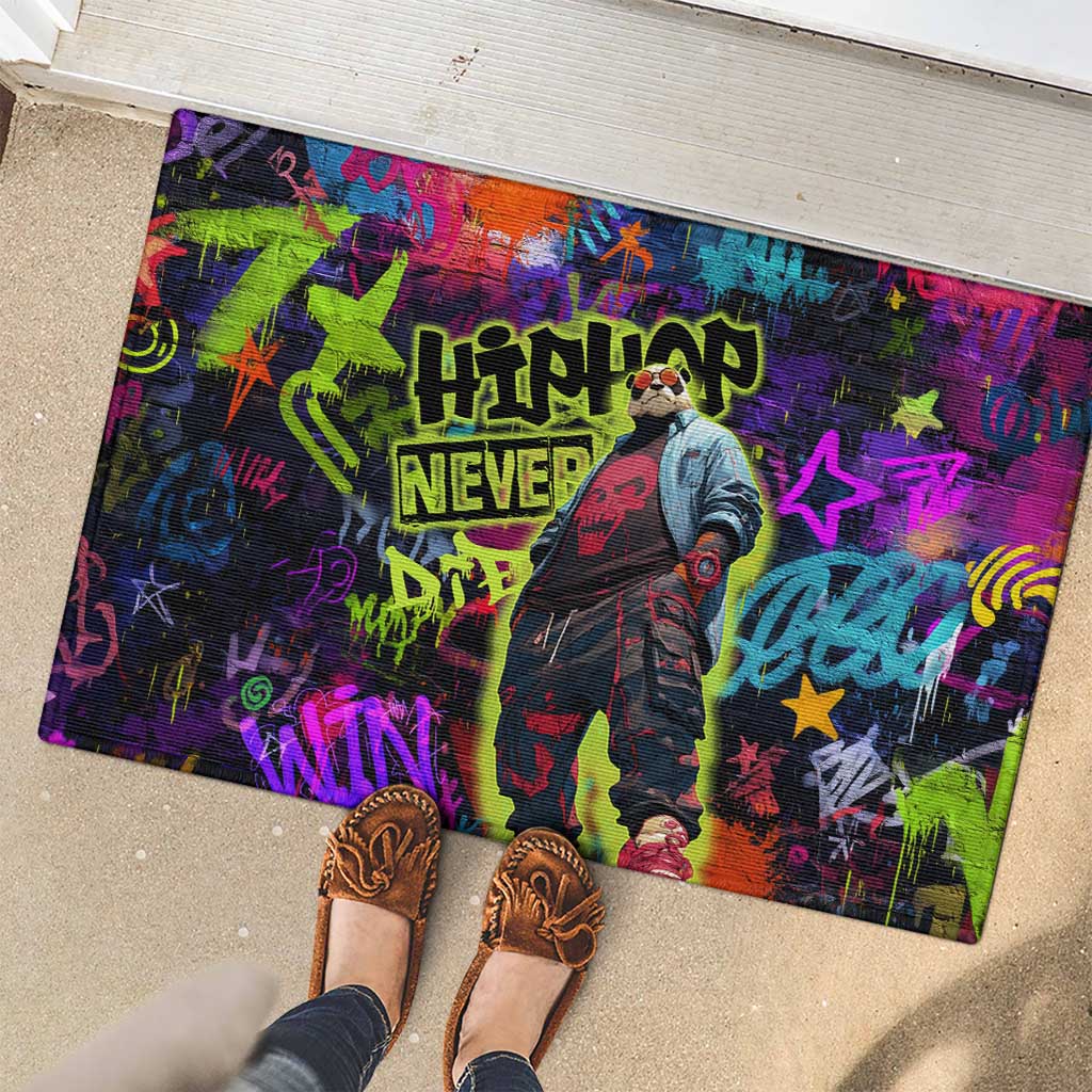 Graffiti Hip Hop Rubber Doormat with Neon Bear and Street Artist Panda Design - Wonder Print Shop