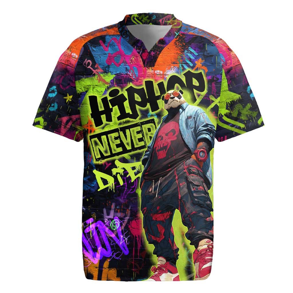 Graffiti Hip Hop Rugby Jersey with Neon Bear and Street Artist Panda Design - Wonder Print Shop
