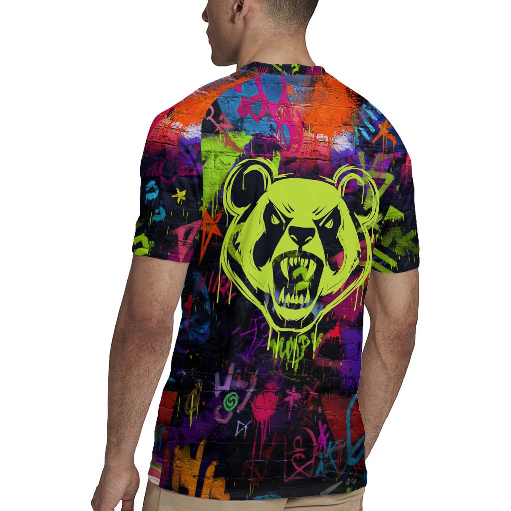Graffiti Hip Hop Rugby Jersey with Neon Bear and Street Artist Panda Design - Wonder Print Shop