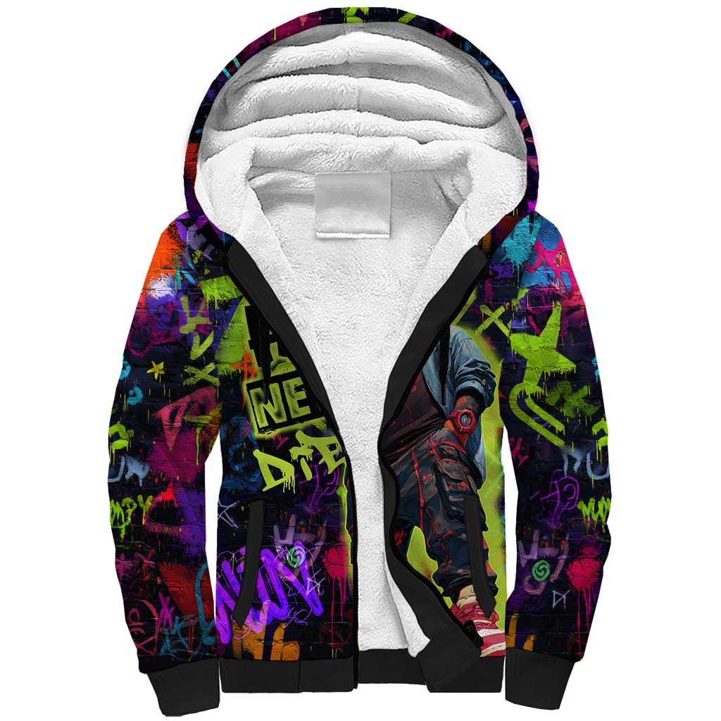 Graffiti Hip Hop Sherpa Hoodie with Neon Bear and Street Artist Panda Design - Wonder Print Shop